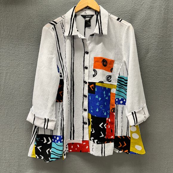 Ali Miles Blouse Womens Large Art to Wear Abstract Button Up Tunic Artsy - Picture 1 of 9